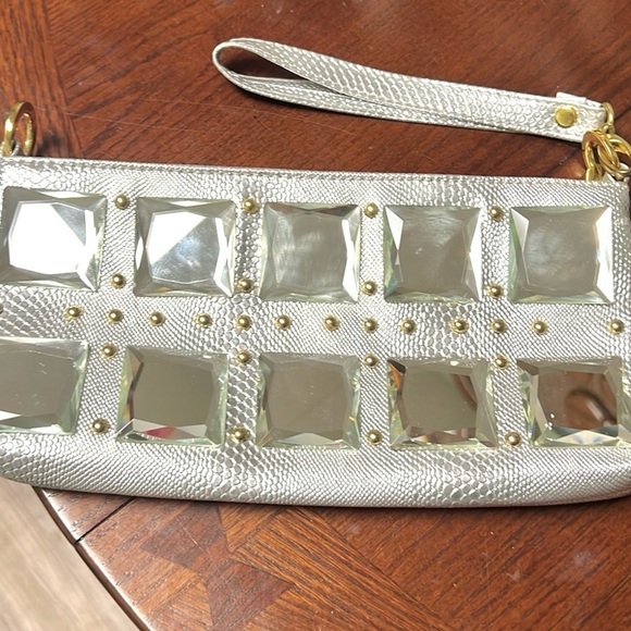 1990’s Statement Clutch w/Wrist Wrap, HEAVIER Piece, Silver Textured Back ,VTG - Picture 8 of 11